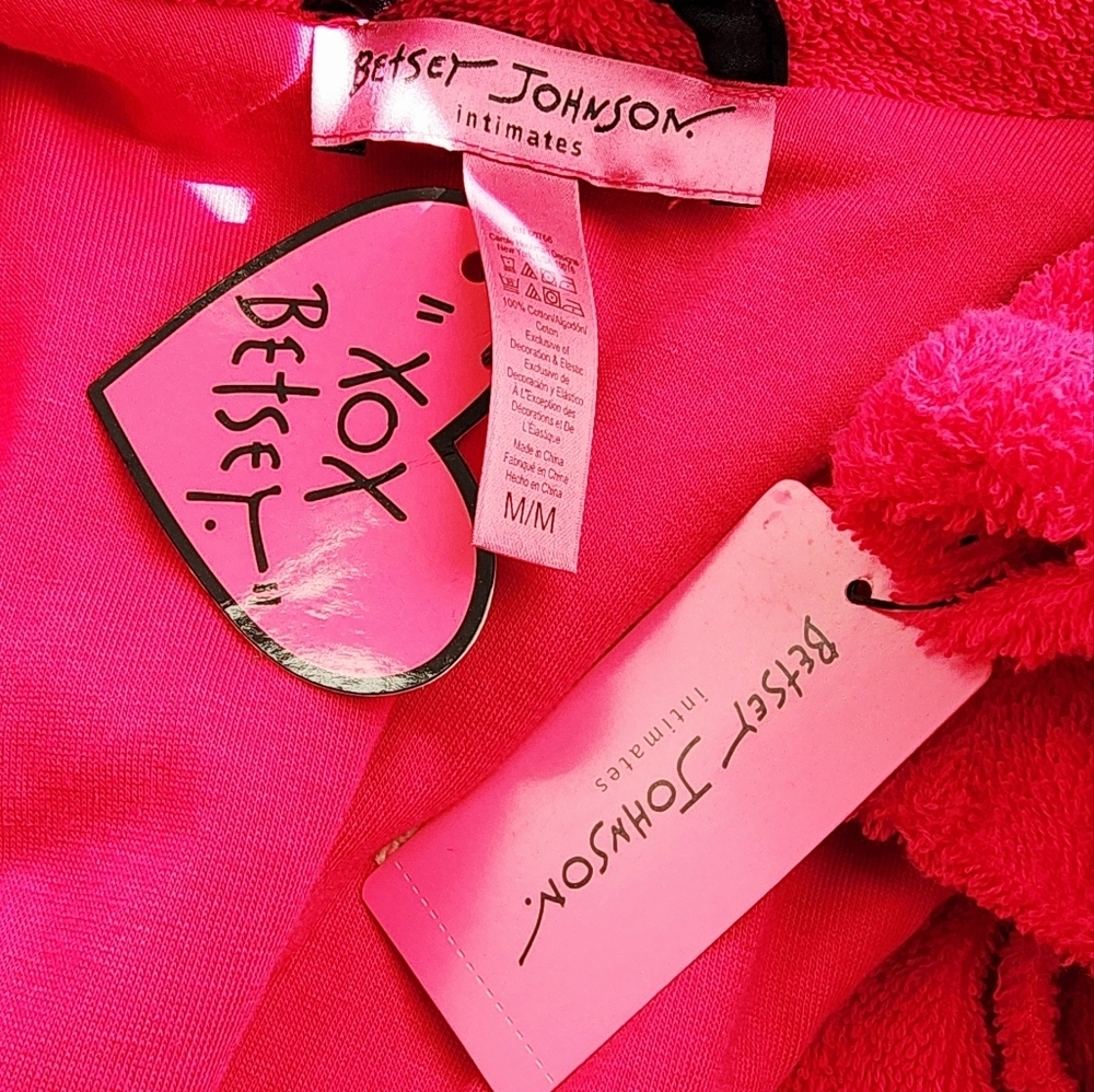 BETSEY JOHNSON INTIMATE ROBE HOT PINK & BLACK SATIN ACCENTS NWT SIZE MEDIUM - Picture 5 of 16